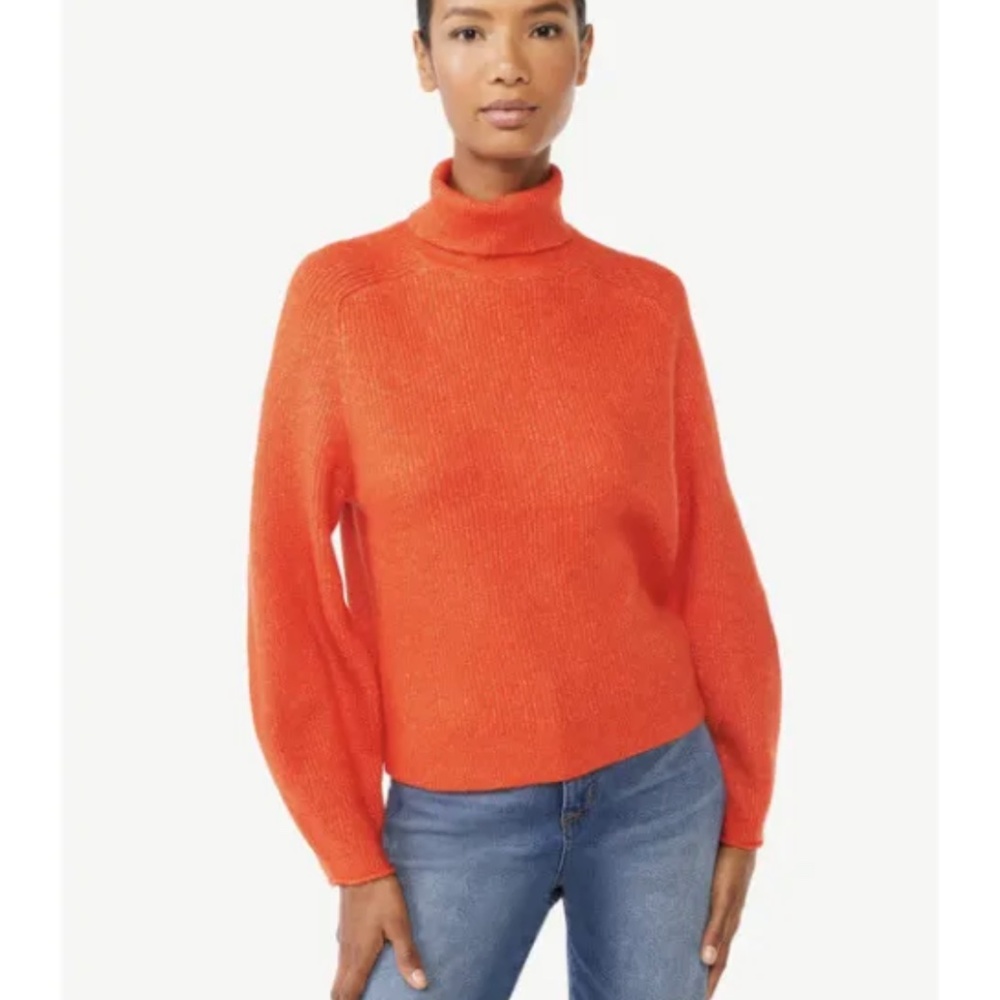 Scoop NYC Women’s Ribbed Orange Classic Knit Turtleneck Sweater XL (16-18) New